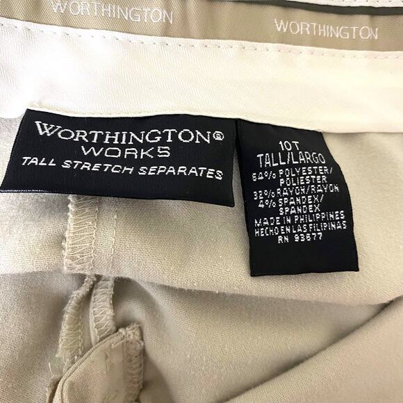 00s WORTHINGTON Vintage Cream Straight Leg Cuffed Hem Stretch Dress Pants - Picture 5 of 6